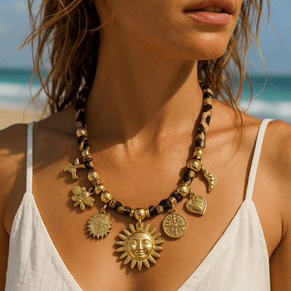 Wild Bloom Necklace | 18K Gold Leopard & Sunflower Pendant