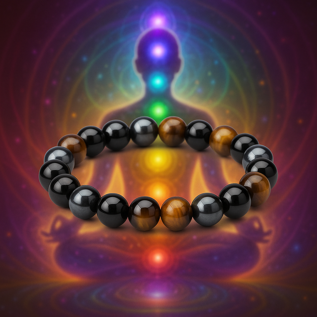 Tiger Eye and Black Stone energy bracelet by ORL'A Jewelry Store aligned for chakra balance, clarity, and emotional grounding